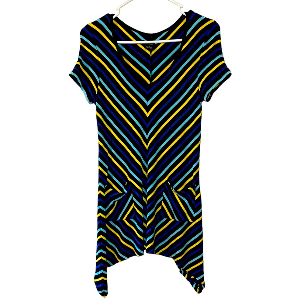 Grace Elements Striped V-Neck Short Sleeve Mini Dress Long Tee Women’s Medium